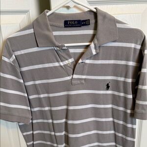Ralph Lauren Men's Polo in Gray and White Stripes